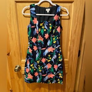 J Crew Factory Floral basketweave dress in Imogine Floral Navy square neck 0